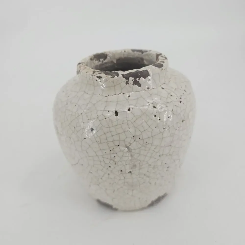 Vintage Art Pottery Crackle Vase Cream White Clay Shabby Chic Moody Boho 6